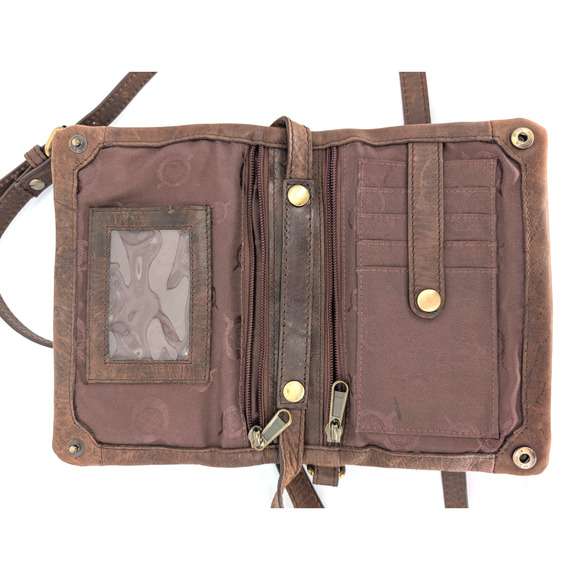 Born Rockforth Chocolate Brown Leather Convertible Crossbody Wristlet Wallet Bag - Picture 4 of 11